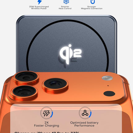 Magnetic 10000mAh Qi2 Portable Power Bank with LED Display - Grey