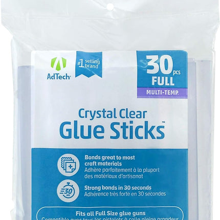 Multi-Temp Full Size Clear Hot Glue Sticks, 4-Inch, 30 Count