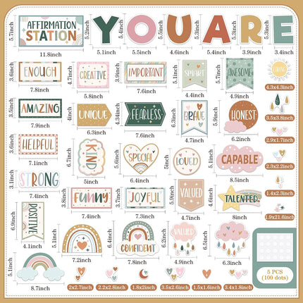 45-Piece Boho Affirmation Station Bulletin Board Set