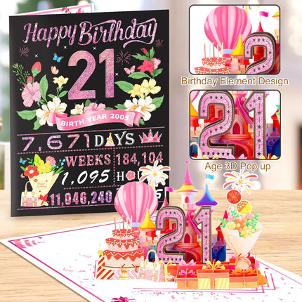 21st Birthday 3D Pop Up Funny Greeting Card for Her