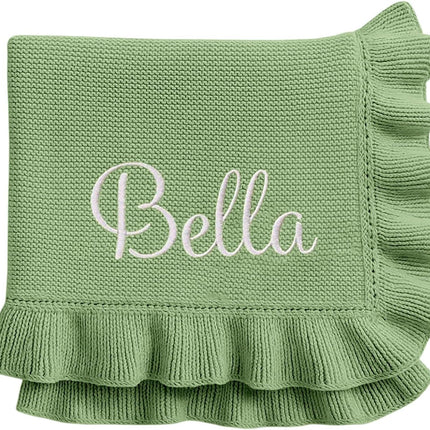 Personalized Baby Blanket with Name - Custom Embroidered Knitted Ruffled Blanket, 30x40 Inch