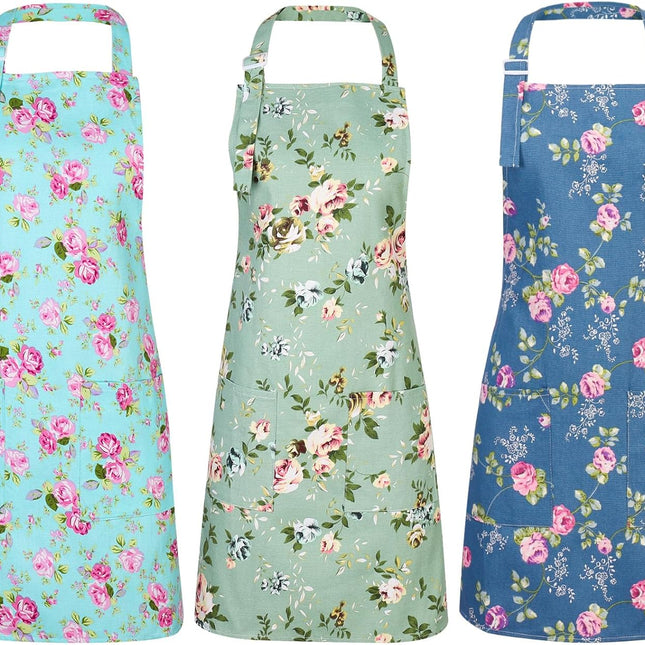 HomeChef ChefDelHogar Auidy_6TXD 3 Pack Floral Aprons for Women, Adjustable Kitchen Aprons with 2 — Kitchen & Home