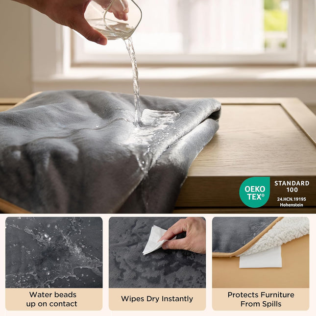 Waterproof Reversible Sherpa Fleece Pet Blanket, Grey 25 x 35 in