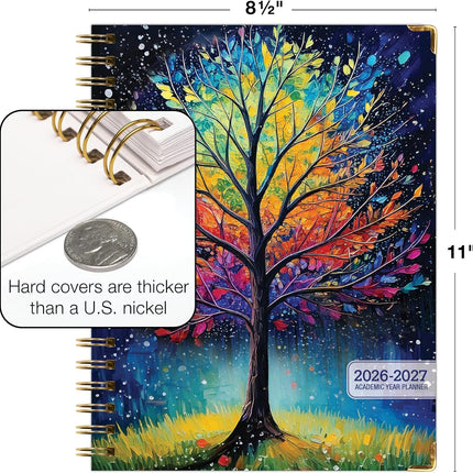 Hardcover 2026-2027 Academic Year Planner, 14-Month Daily Weekly Monthly Agenda, 8.5 x 11, Black Tree Seasons