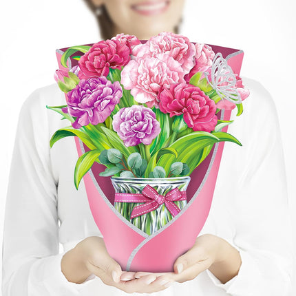 Pop Up Flower Card with 3D Paper Bouquet, Note Card & Envelope