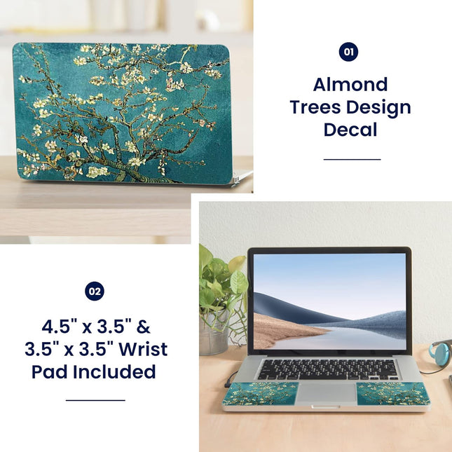 17-17.3 Inch Laptop Skin Cover with Colorful Almond Trees Pattern and 2 Wrist Pads