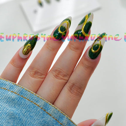SourcetoHome 10PCS Black Chrome Press On Nails – Long Stiletto Fake Nails with Gold Metallic Swirl & 3D Waterdrop Design, Glossy Reusable Trendy Nails for Women and Girls – Euphrosyne - General - detail view 2