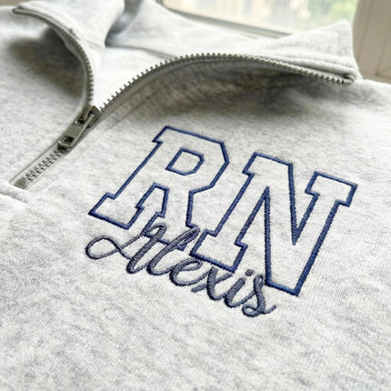 Custom Name Nurse Embroidered Quarter-Zip Sweatshirt with Title - Style 9