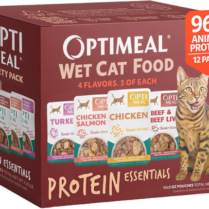Wet Cat Food Variety Pack - Grain Free Tender Morsels, 3 oz Pouches, Pack of 12