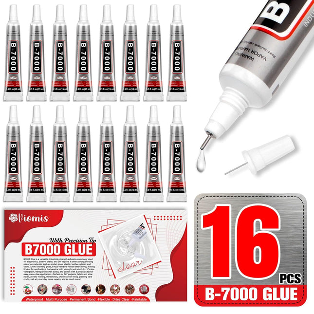 B7000 Bedazzling Glue, 16 Pack Clear Rhinestone Adhesive with Precision Tips