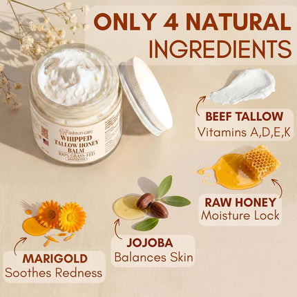 Whipped Tallow Honey Balm for Face - 4 oz Unscented