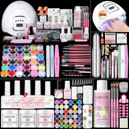 Beginner Acrylic Nail Kit with 180W Lamp and Nail Drill