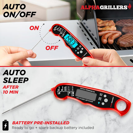 Alpha Grillers Instant Read Meat Thermometer probe detail and waterproof design