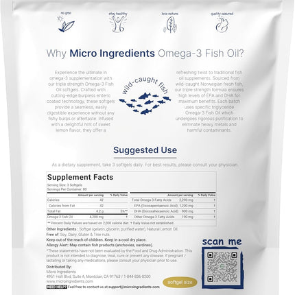 Micro Ingredients Triple Strength Omega-3 Fish Oil 4200mg — EPA 1200mg DHA 900mg, 240 Softgels