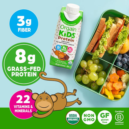 Organic Kids Chocolate Dairy Protein Shakes, 8g Protein, Pack of 12