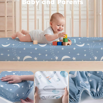 2-Pack Blue Rocket Fitted Crib Sheets, 52" x 28"