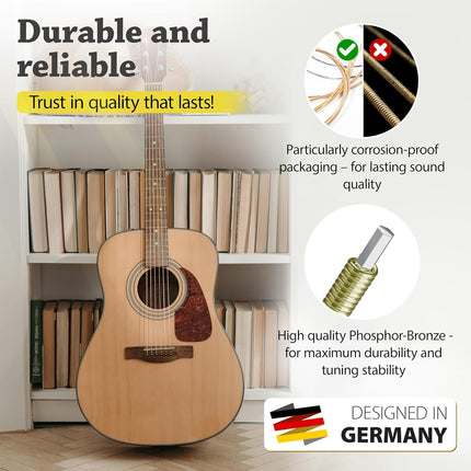 Quality Acoustic Guitar Strings - 6 String Set with Picks and Extra High E String