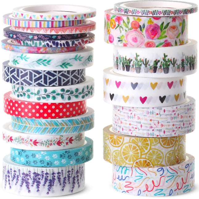 Floral Washi Tape Set, 21 Rolls, Assorted Sizes