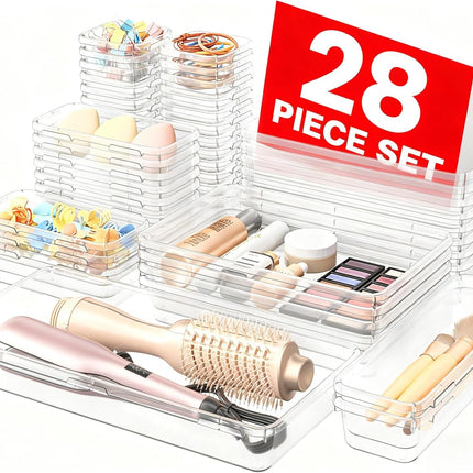 Clear 5-Size Drawer Organizer for Makeup, Bathroom, Desk and Tool Trays