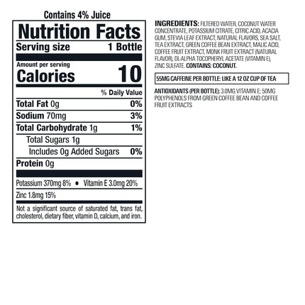 Molokai Coconut Antioxidant Infused Water Beverage, 18 fl oz, 12 Pack