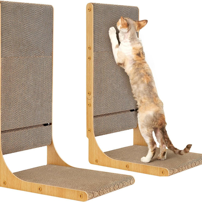 2-Pack Large L-Shaped Cardboard Cat Scratcher with Ball Toy