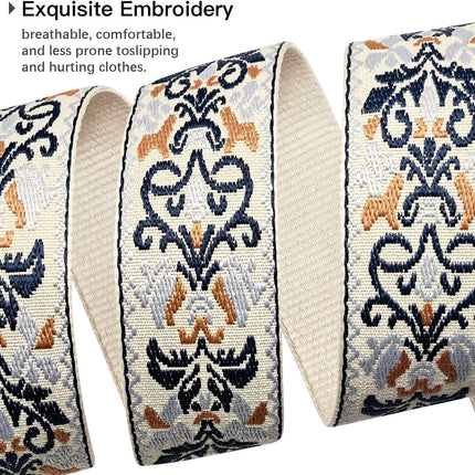 SourceToHome FuenteACasa Jacquard Embroidered Guitar Strap, Genuine Cowhide Leather Ends — Home & Lifestyle
