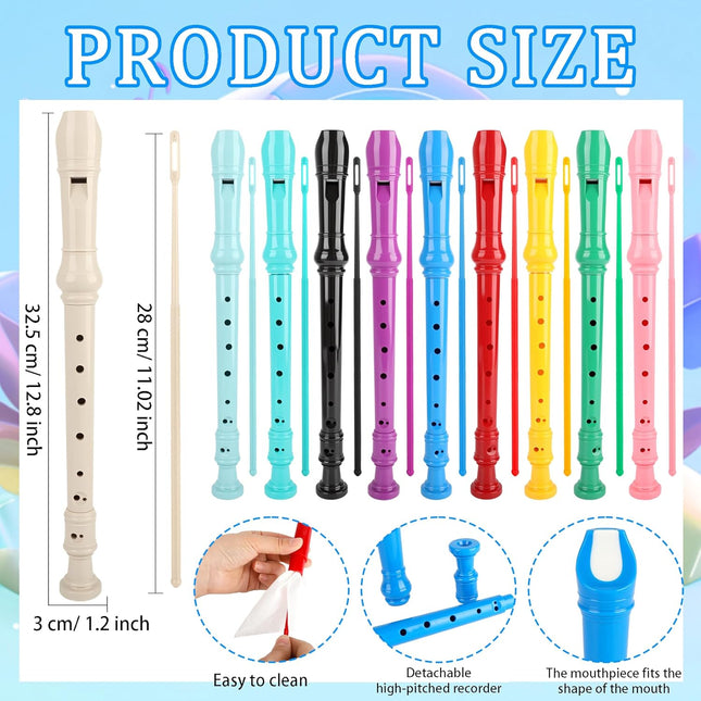 SourcetoHome 10 Pcs Recorder Instrument Bulk 8 Hole Soprano Recorders Descant Flute with Cleaning Rod and Fingering for Beginners Practice Music Parties Musical Education, 10 Colors - supplement facts label