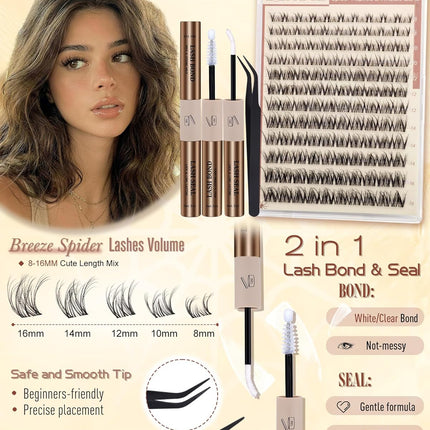 Spider Lashes Cluster Kit, Wispy D Curl Lash Clusters 8-16mm