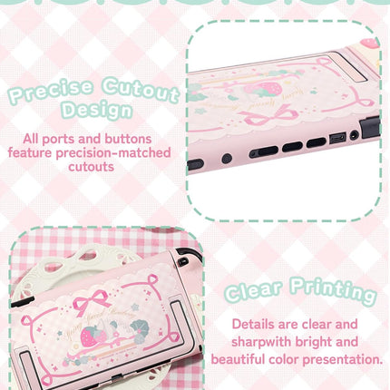Strawberries with Cream Pink Silicone Protective Case with Thumb Grip Caps