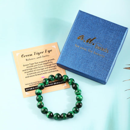 10mm Green Tiger Eye Elastic Stretch Bracelet