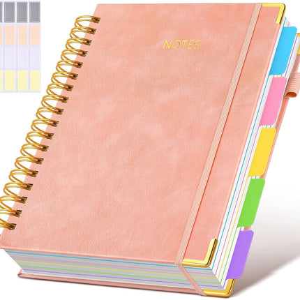 Pink Hardcover Spiral Notebook Journal with Removable Dividers, 300 Pages