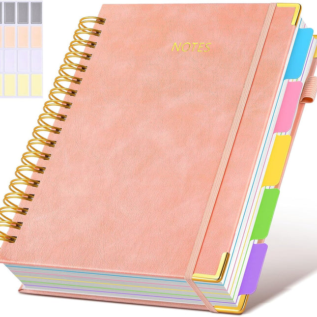 Pink Hardcover Spiral Notebook Journal with Removable Dividers, 300 Pages