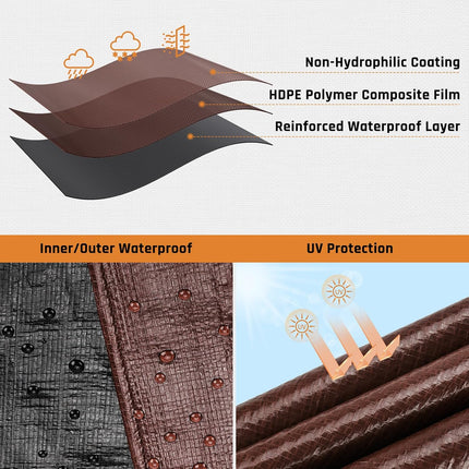 10x12FT Waterproof Heavy Duty Poly Tarp, Brown/Black