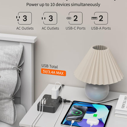 NexWave OndaNex DEPOW Surge Protector Power Strip, 3 FT Extension Cord with 6 AC Outlets 4 — Smart Tech