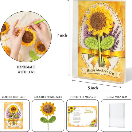 Sunflower Crochet Knit Mother's Day Card with Plastic Box, 5x7 Inch