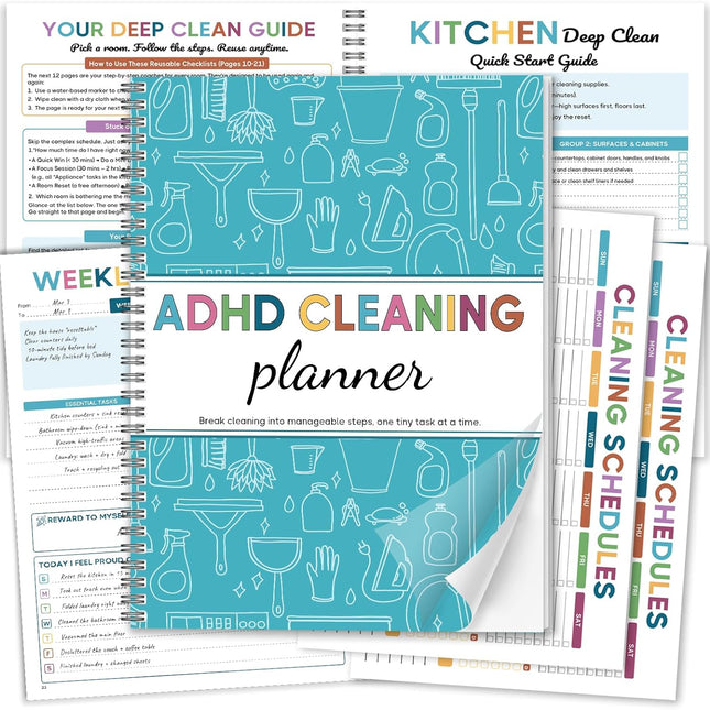 ADHD Cleaning Planner - Undated Blue House Cleaning Schedule & Chore Tracker Checklist