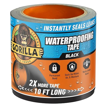 Gorilla Waterproof Patch & Seal black tape 4x10 ft durable permanent leak repair