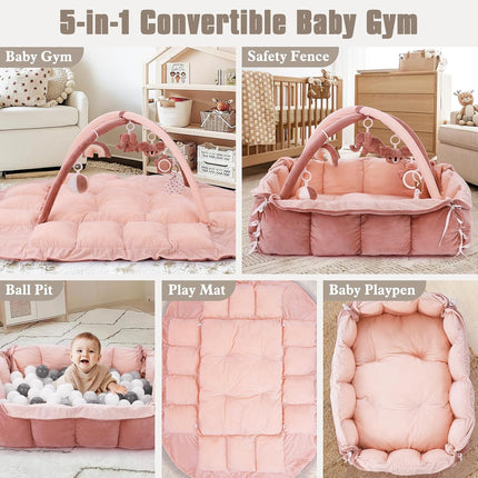 5-in-1 Plush Baby Play Gym, Pink