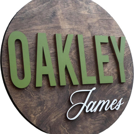 Custom Round Nursery Name Sign, Personalized 3D Wooden Wall Plaque