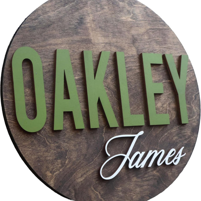 Custom Round Nursery Name Sign, Personalized 3D Wooden Wall Plaque