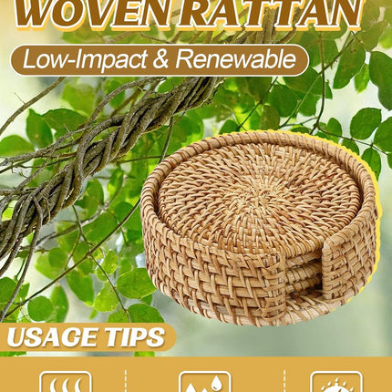 Natural Rattan Coasters with Holder