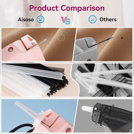 Pink Handheld Stitch Gun for Clothes with Black and White Fasteners