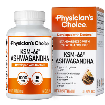 Physician's CHOICE KSM-66 Ashwagandha 1000mg Stress & Mood Support supplement bottle