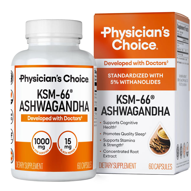 Physician's CHOICE KSM-66 Ashwagandha 1000mg Stress & Mood Support supplement bottle