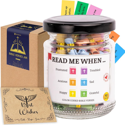 Bible Verses Jar with 92 Color-Coded KJV Scrolls