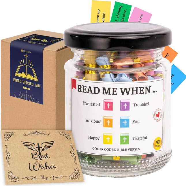 Bible Verses Jar with 92 Color-Coded KJV Scrolls