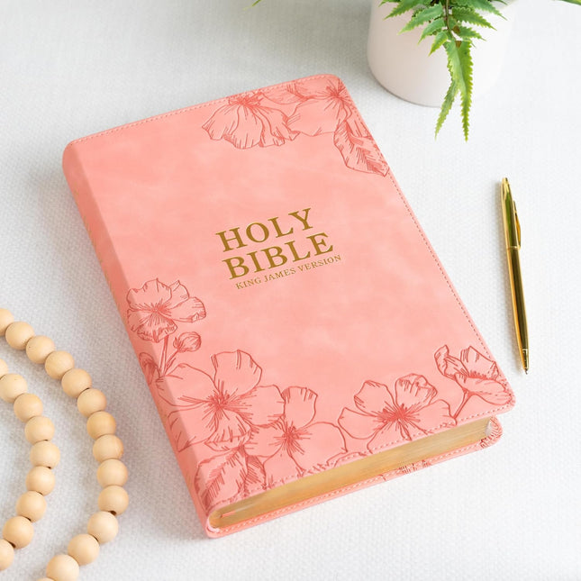 KJV Holy Bible, Giant Print with Cross-References, Soft Pink Leather-Touch Cover
