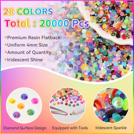 20,000-Piece Color 4mm Rhinestones Bedazzling Kit with Tools