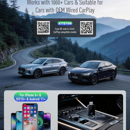NexWave OndaNex Wireless CarPlay Adapter for iPhone, 2026 Upgraded 2-in-1 Android Auto — Smart Tech