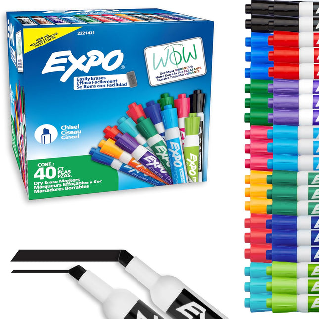Low Odor Dry Erase Markers, Assorted Fashion Colors, Chisel Tip, 40 Count